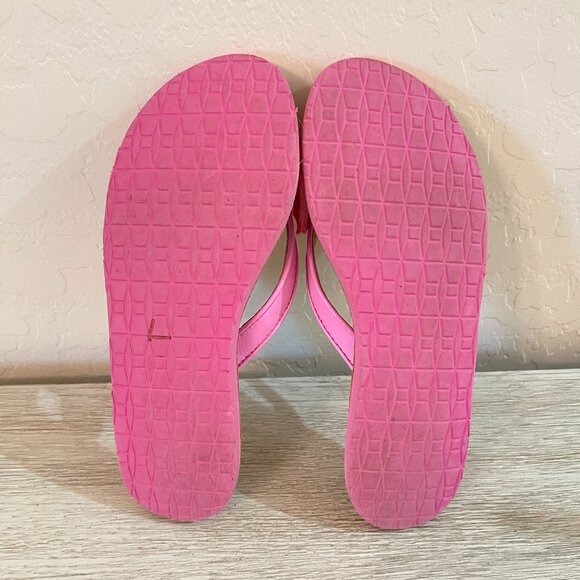 Kate Spade Sandals 6 Ida Pink Ribbon Gold Logo Flip Flops - Picture 8 of 10